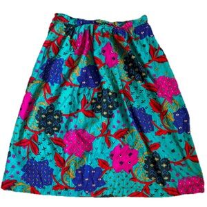 Vintage Vibrant Green Floral Midi Skirt Size Medium Colorful Boho Romani Peasant